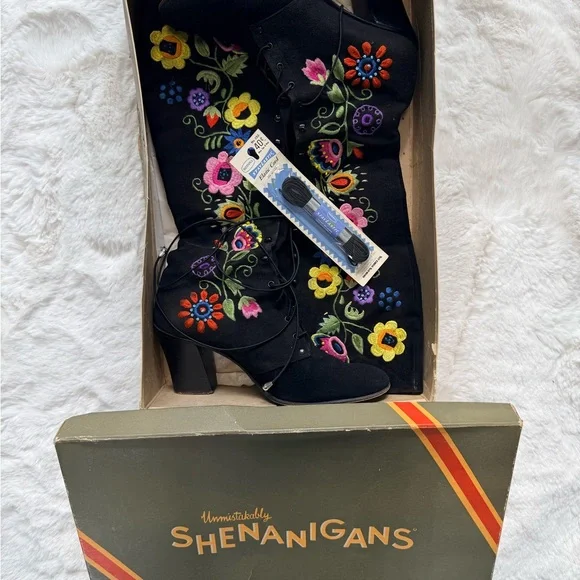 💫STUNNING RARE 60s 70s Enosis Greece Jerry Edouard Embroidered Black Gogo Boots - Picture 9 of 15